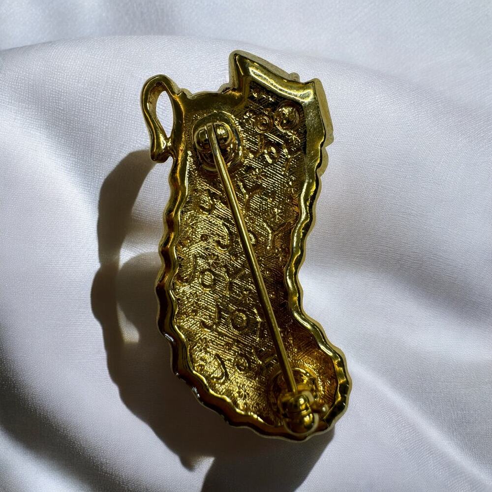 Vintage Swarovski Swan Signed Gold Plated Colorful Christmas Stocking Brooch - Picture 2 of 4